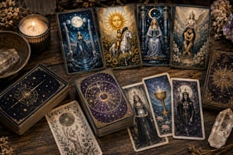 design custom tarot cards, oracle cards, tarot decks and card illustration