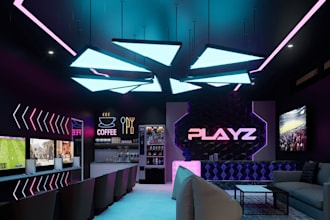design a 3d gaming center, esports arena, exterior for your new business