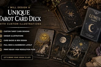 design a unique tarot card deck with custom illustrations
