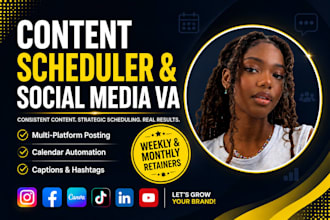 social media virtual assistant content scheduler va social media plan postdesign