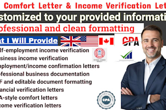 write a professional CPA comfort letter or income verification letter