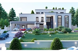 design modern duplex house facade exterior elevation realistic 3d rendering