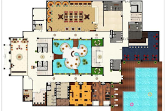 design site plan layout,cad presentation plan, luxury apartment resort,courtyard