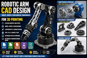 design robotic arm cad robot joints and mechanical components for 3d printing