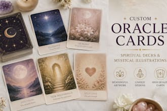 create custom oracle cards, spiritual decks and mystical card illustration