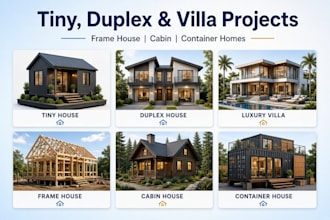 create tiny, dublex house and villa projects frame house, cabin house, container