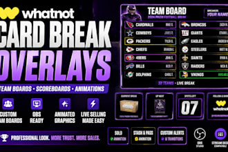 create custom whatnot card break overlays and team boards