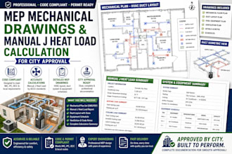 mep mechanical drawings and manual j heat load calculation for city approval