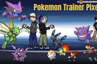 create pokemon pixel character, battle sprite, sprite sheet, pokemon trainer