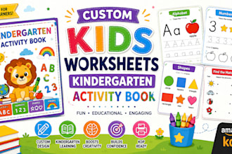 create custom kids worksheets kindergarten activity book, workbook, amazon kdp