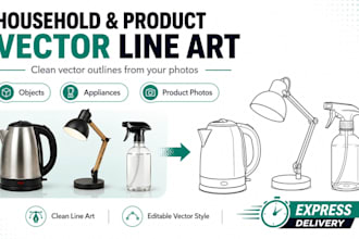 draw household objects and product photos as clean vector line art