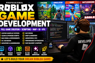 develop roblox full game, roblox game, full game creation and scripting