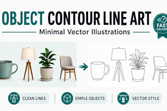 create simple object contour line art and minimal vector illustrations