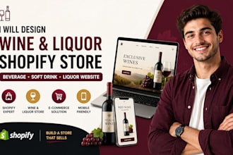 design wine shopify store, liquor website, beverage and soft drink store