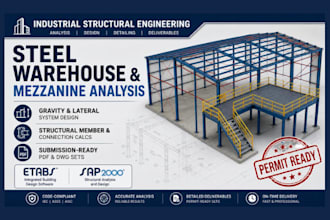 design steel warehouse design, mezzanine steel analysis calculation