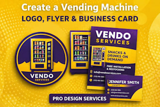 design a modern vending machine logo, flyer, and business card