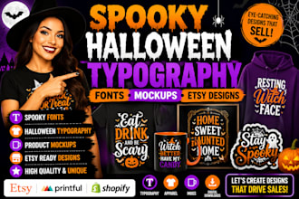 design spooky fonts typography mockups for esty halloween shop
