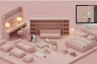 build low li full perm 3d mesh funiture set for 3d second life or imvu