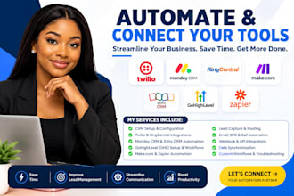 setup twilio monday crm ringcentral make integration zoho ghl zapier automaton