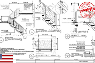 do detailed staircase and handrail shop drawings, steel or wooden staircase