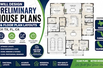 design preliminary house plans and floor plans for tx fl ca