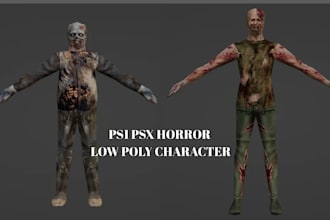 create creepy ps2 ps1 psx low poly 3d horror character zombie rig and animation