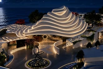 design public city hall, recreational exhibition cgi, community museum, driveway