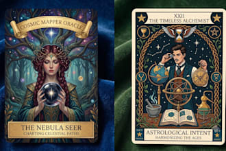 draw custom tarot, zodiac, oracle, or playing cards in dark art
