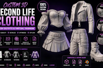 create custom 3d second life clothing, mesh outfits and virtual fashion