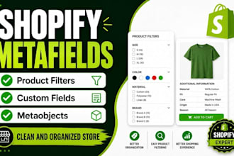 do shopify custom product setup, product metafields and filters