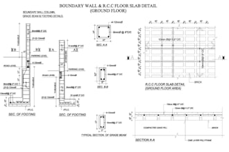 design boundary wall, grade beam reinforcement, construction plan,slab blueprint