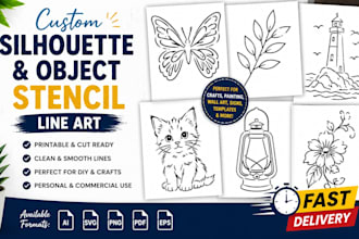 create printable silhouette and object stencil line art