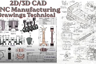 create engineering 2d,3d, detail cnc manufacturing technical drawings