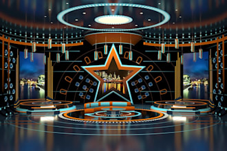 create photorealistic 3d tv show, news studio, broadcast and media set design