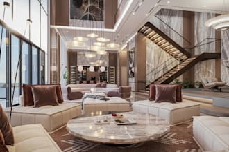 modern penthouse apartment, optimize floating staircase, stunning space renders