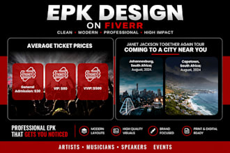 design professional media kit, press kit, epk, one sheet, speaker kit