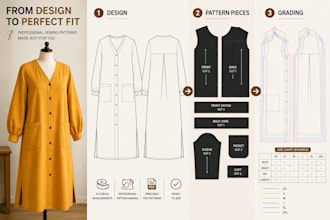 create sewing pattern, clothing pattern, pattern making, PDF pattern and grading