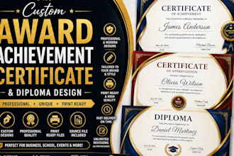 design custom award certificate, achievement certificate and diploma