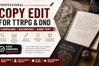 copy edit ttrpg dnd rpg rulebook, campaign and fantasy game text