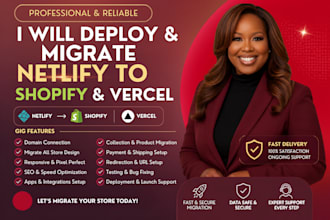 deploy, migrate netlify website to shopify, vercel, base44, github