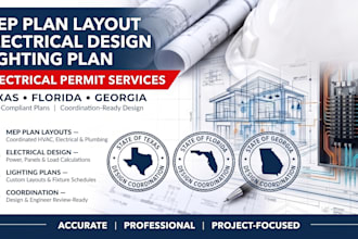 design mep plan layout, electrical stamp and lighting plan texas florida georgia