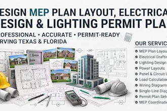 design mep plan layout, electrical design and lighting permit plan texas florida