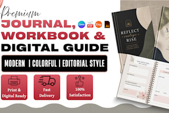 design, redesign a premium KDP journal, workbook, canva ebook and digital guide