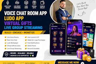 develop voice chat room app ludo app with virtual gifts and live group streaming