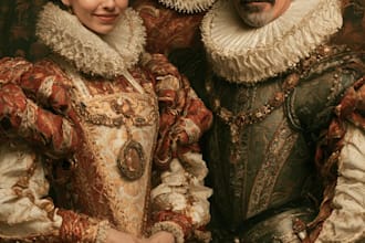 illustrate a romantic family royal couple portrait