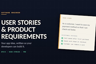 create user stories, acceptance criteria and prds for your software