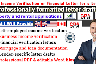 draft CPA income verification and financial letters for lenders