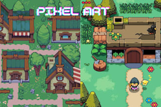 create 8bit 16bit pixel retro game art pixel environment tileset top down game