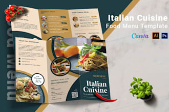 design modern pizzeria menu, cuisine food menu, glateria and cafe menu on canva