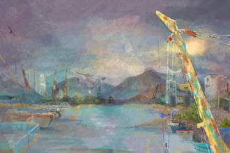 custom landscape, urban sketch, and postcard illustration